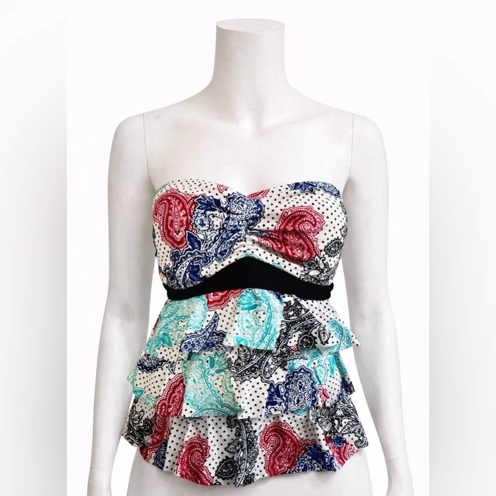 Catalina Strapless Paisley Tankini Top Medium 8-10 Ruffle Peplum Swim Top Only
